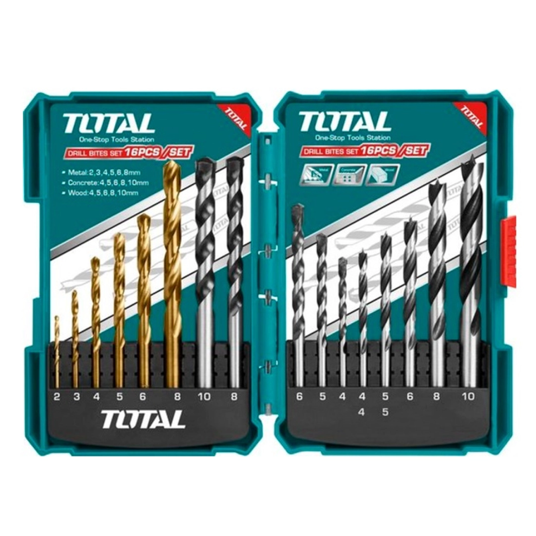 Набор сверл по металлу, дереву и бетону Total TACSD6165 (16 шт) - фото №1 Набор сверл по металлу, дереву и бетону Total TACSD6165 (16 шт)
