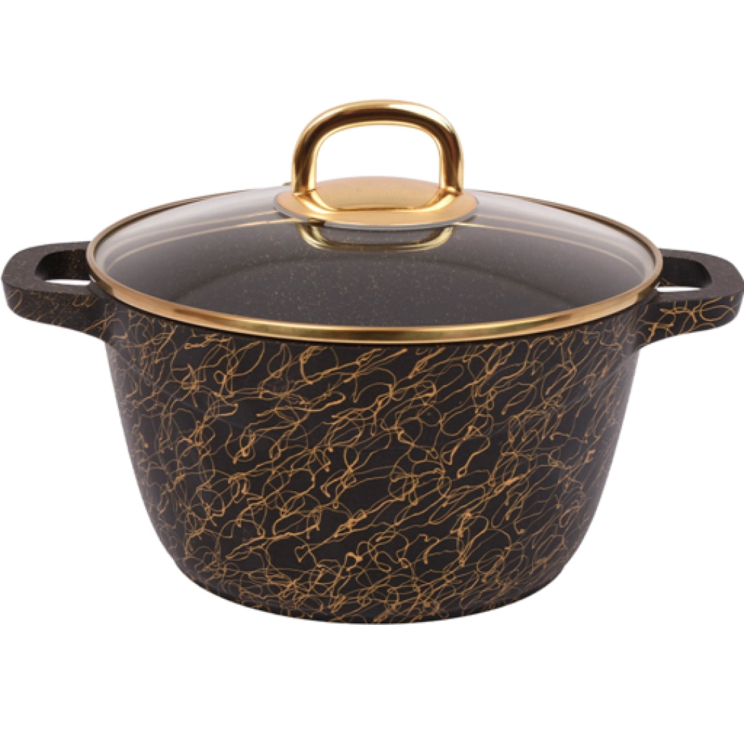 Кастрюля 4,5л со стеклянной крышкой, АП линия "Грация" (черный/золото)