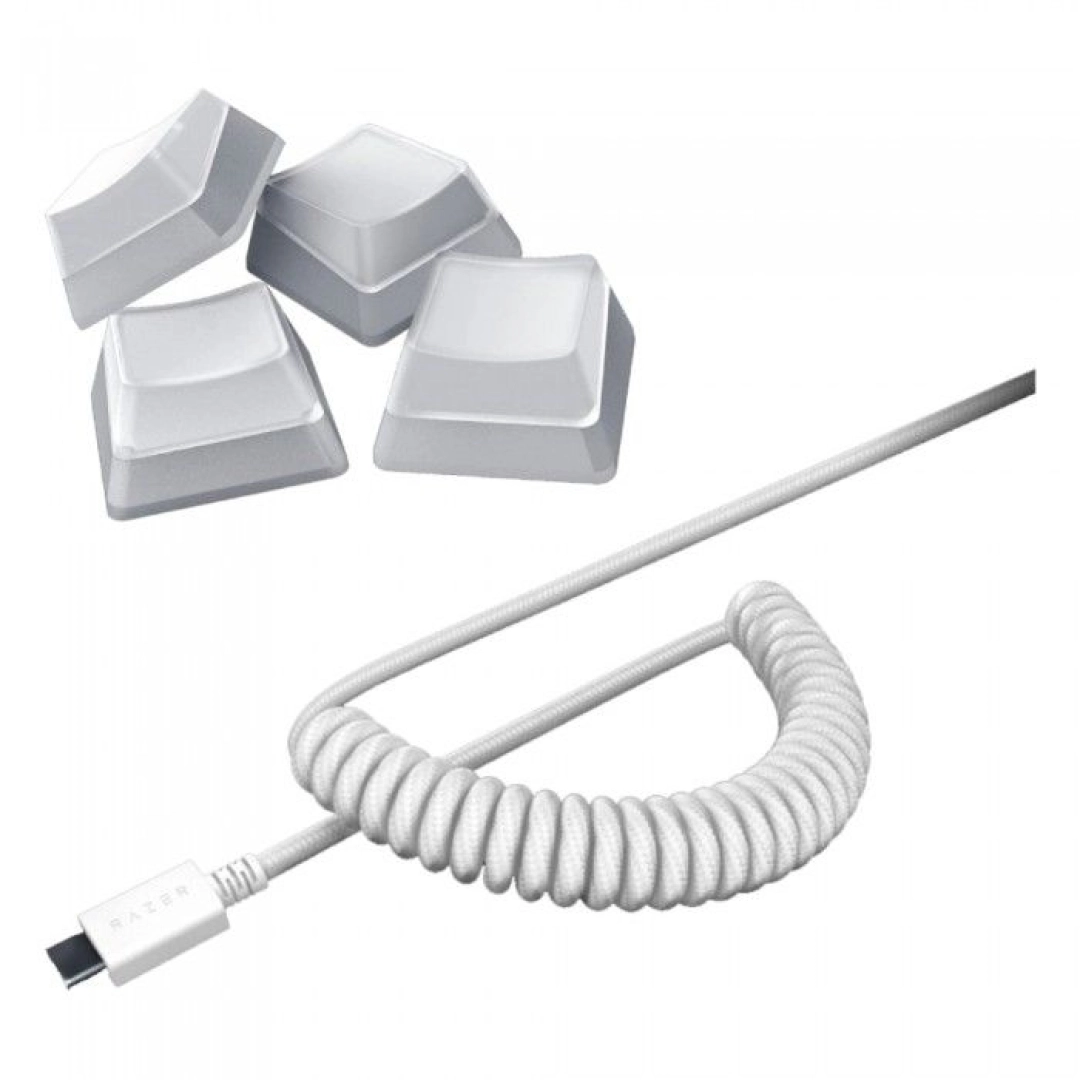 Razer PBT Keycap + Coiled Cable Upgrade Set - Mercury White klaviatura tugmalari to&lsquo;plami