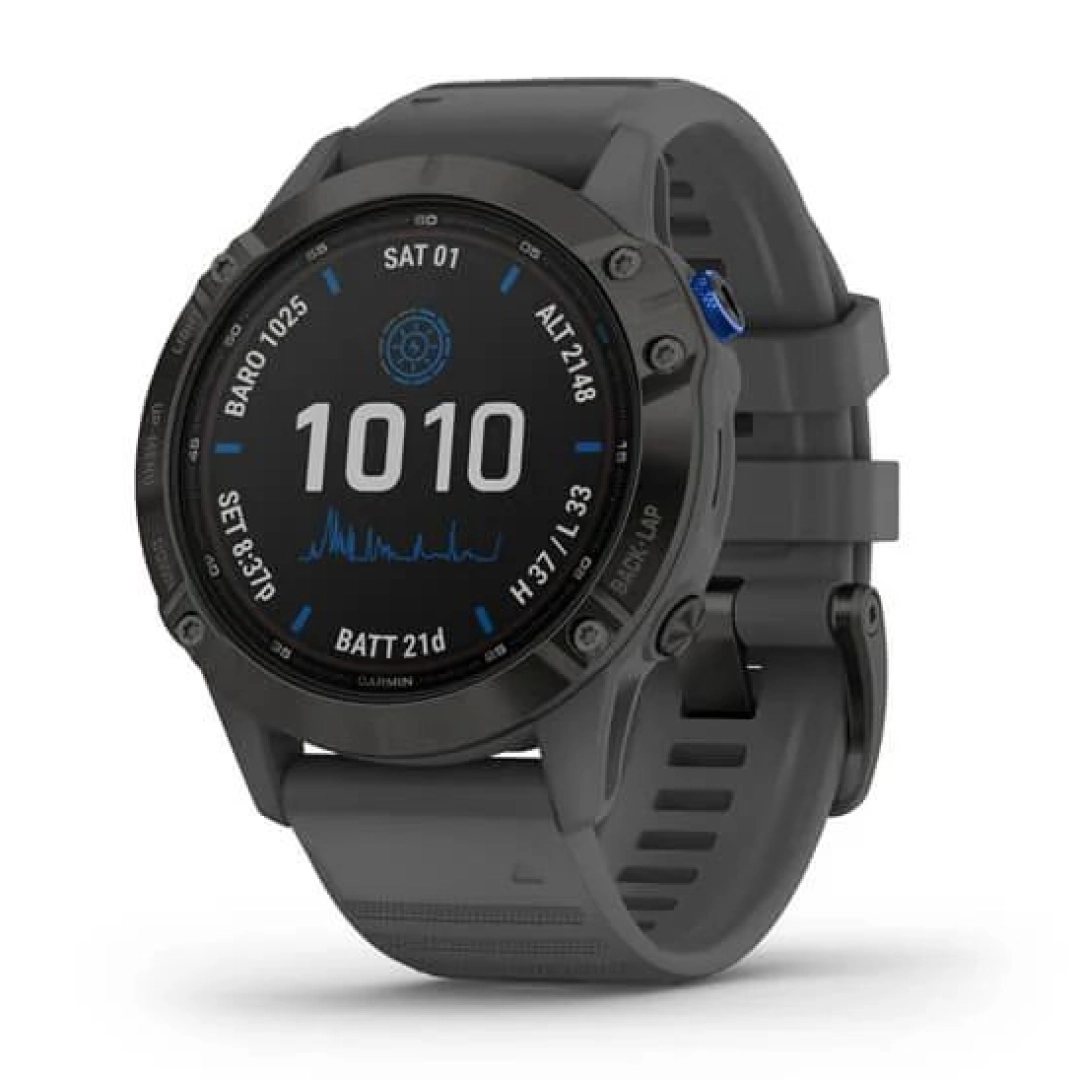 Смарт часы Garmin FENIX 6 Pro Solar (черный с серым ремешком)