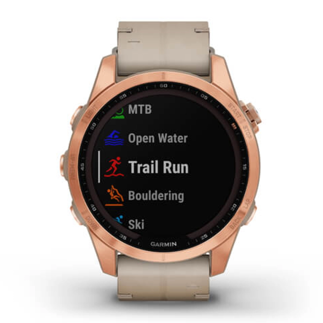 Garmin FENIX 7S Sapphire Solar Edition Rose Gold Titanium with Limestone Leather Band smart-soati