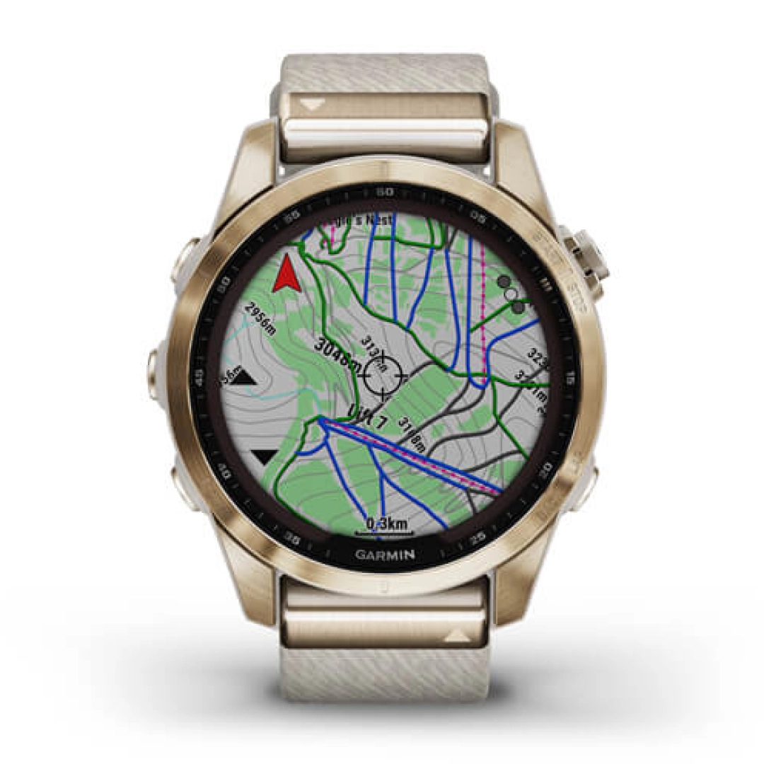 Garmin FENIX 7S Sapphire Solar Edition Cream Gold Titanium with Cream Heathered Nylon Band smart-soati