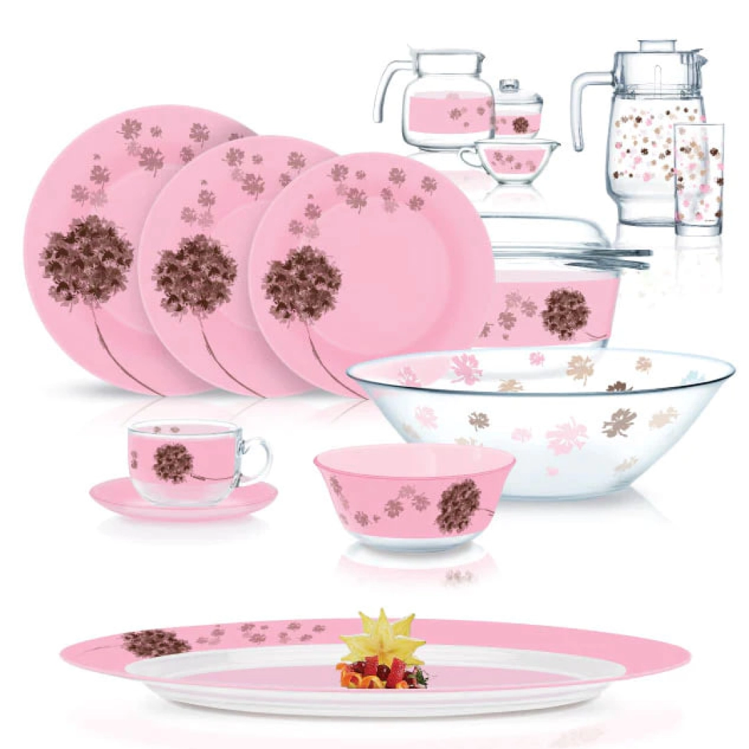 Luminarc Stella Pink stol servizi, 46 ta buyum, 6 odam uchun