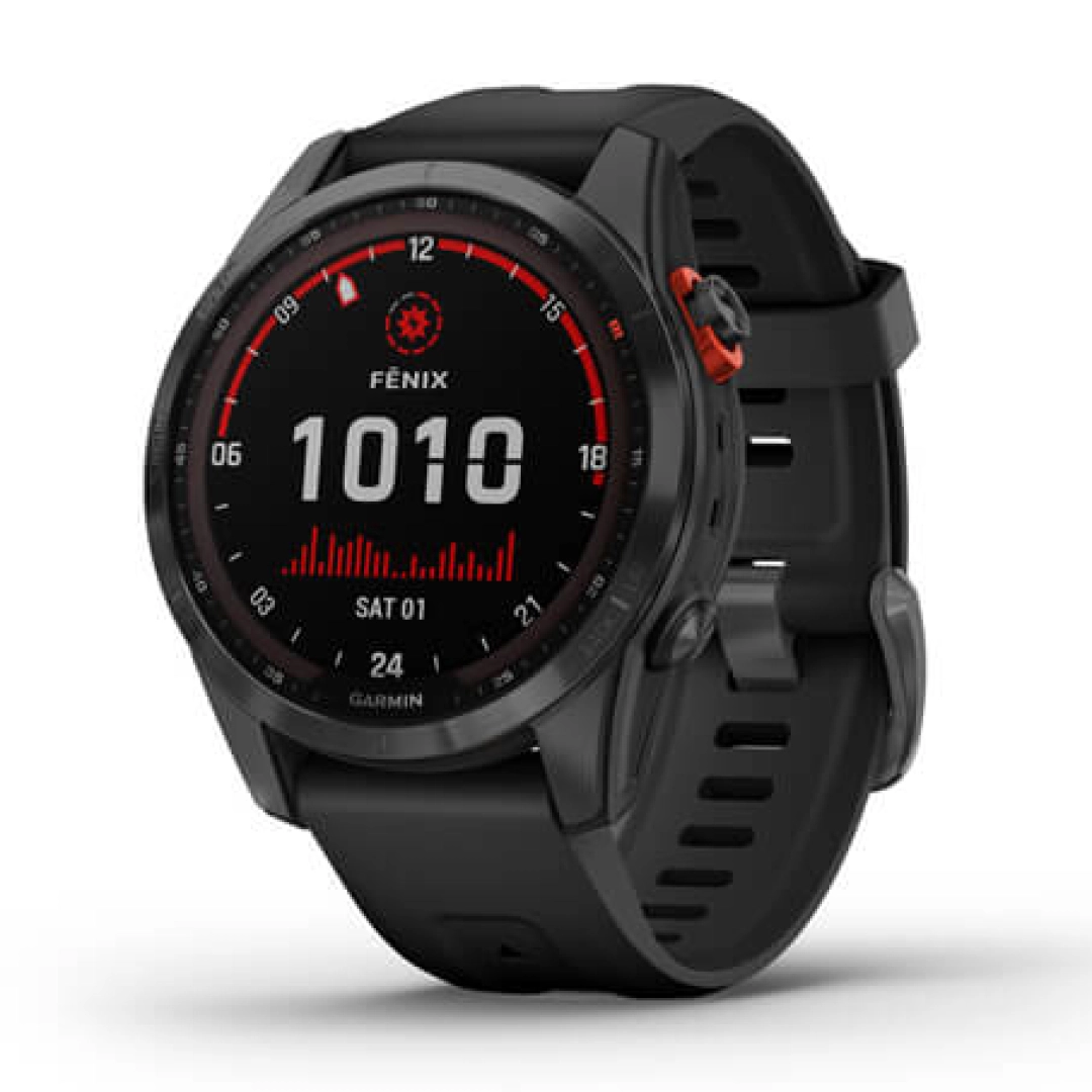 Garmin FENIX 7S Solar kulrang-qora rangli silikon tasmali smart-soati