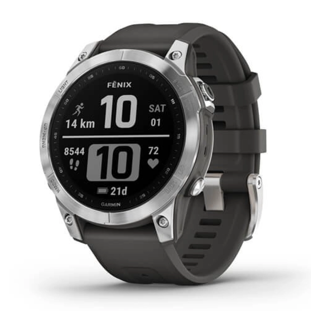 Смарт часы Garmin FENIX 7 серебристый с графитовым силиконовым ремешком