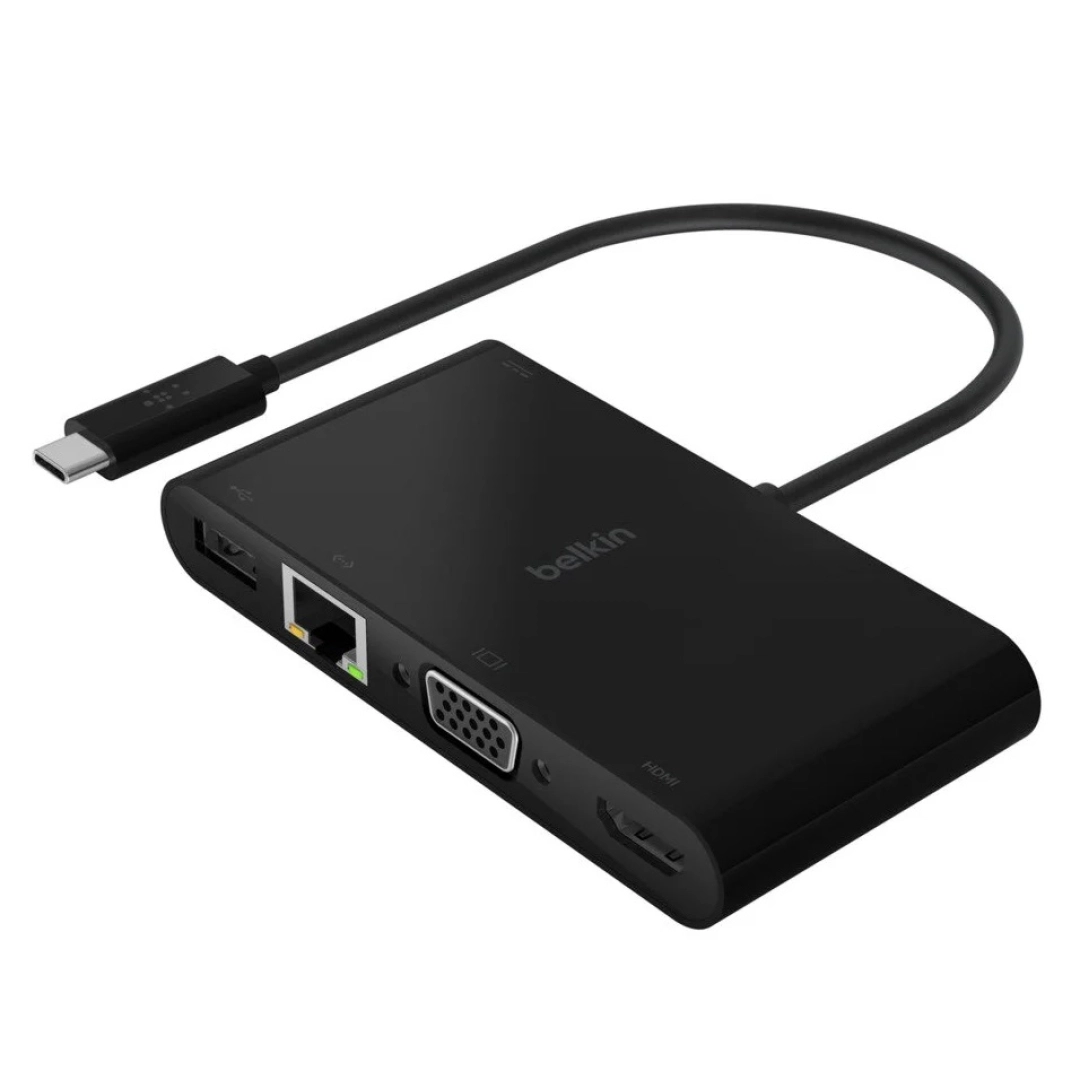 Адаптер Belkin USB-C (GB-ethernet HDMI VGA USB-A 3.0) черный (AVC004btBK)