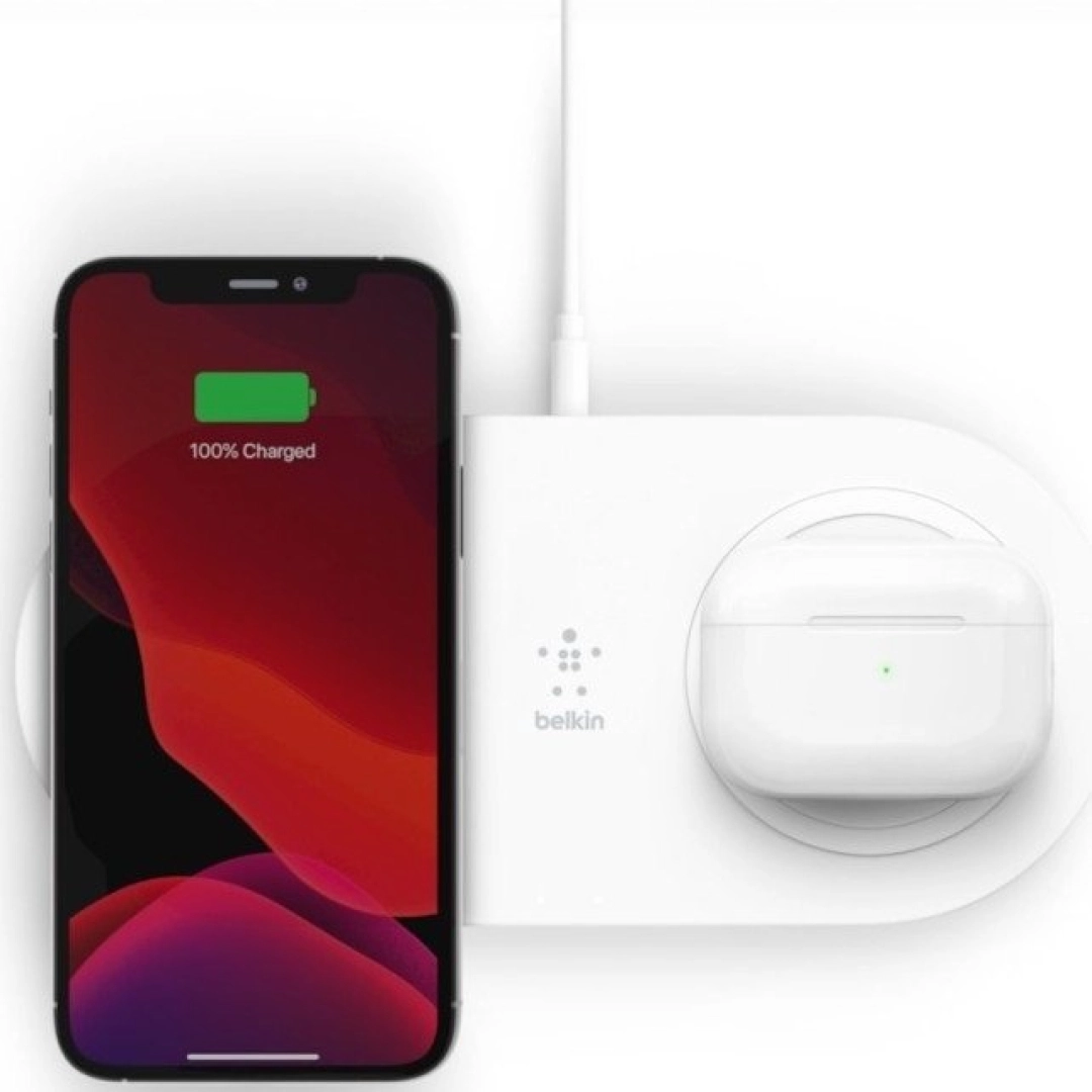 Belkin Dual Pads Wireless Charging Qi 15W, white simsiz zaryadlovchisi