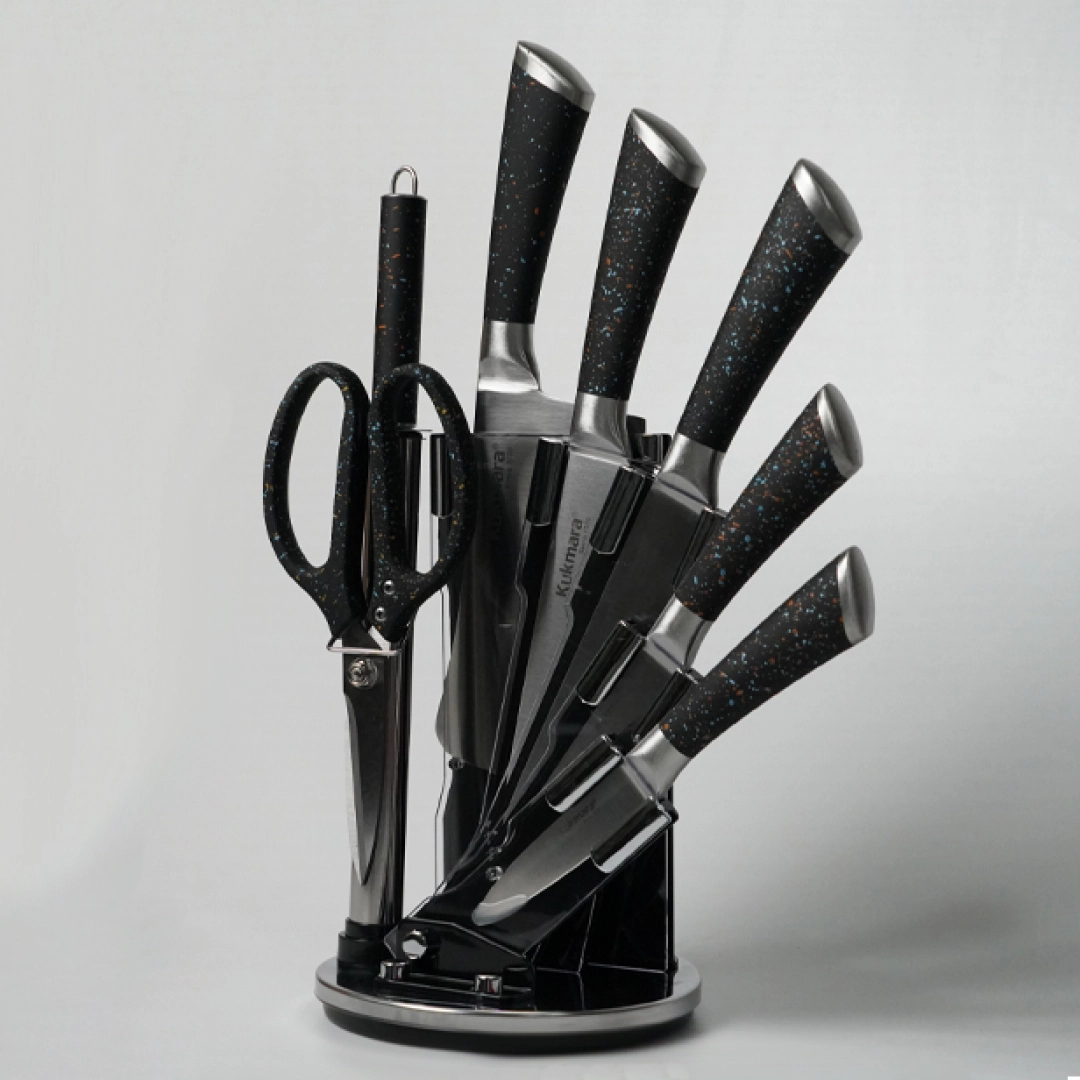 Kukmara Oshxona pichoqlari to‘plami 9 dona plastik stendli