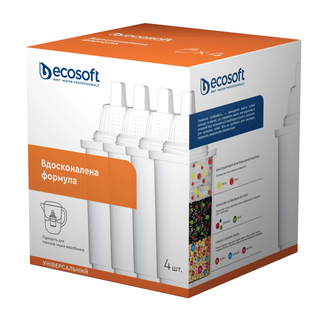 Комплект универсальных картриджей 3+1 ECOSOFT для фильтров-кувшинов