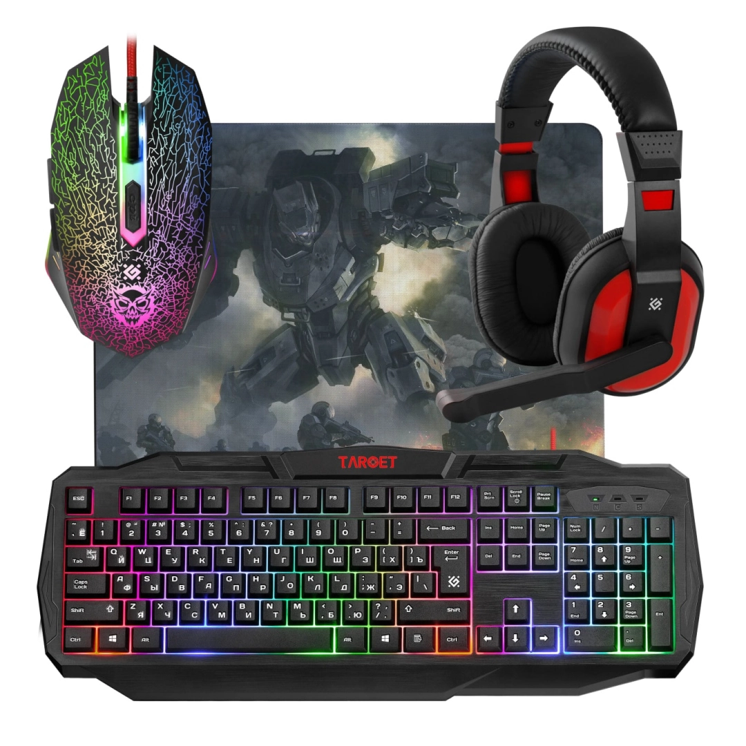 Defender Target MKP-350  (klaviatura, sichqoncha, naushnik + gilamcha) qora  o'yinlar to'plami