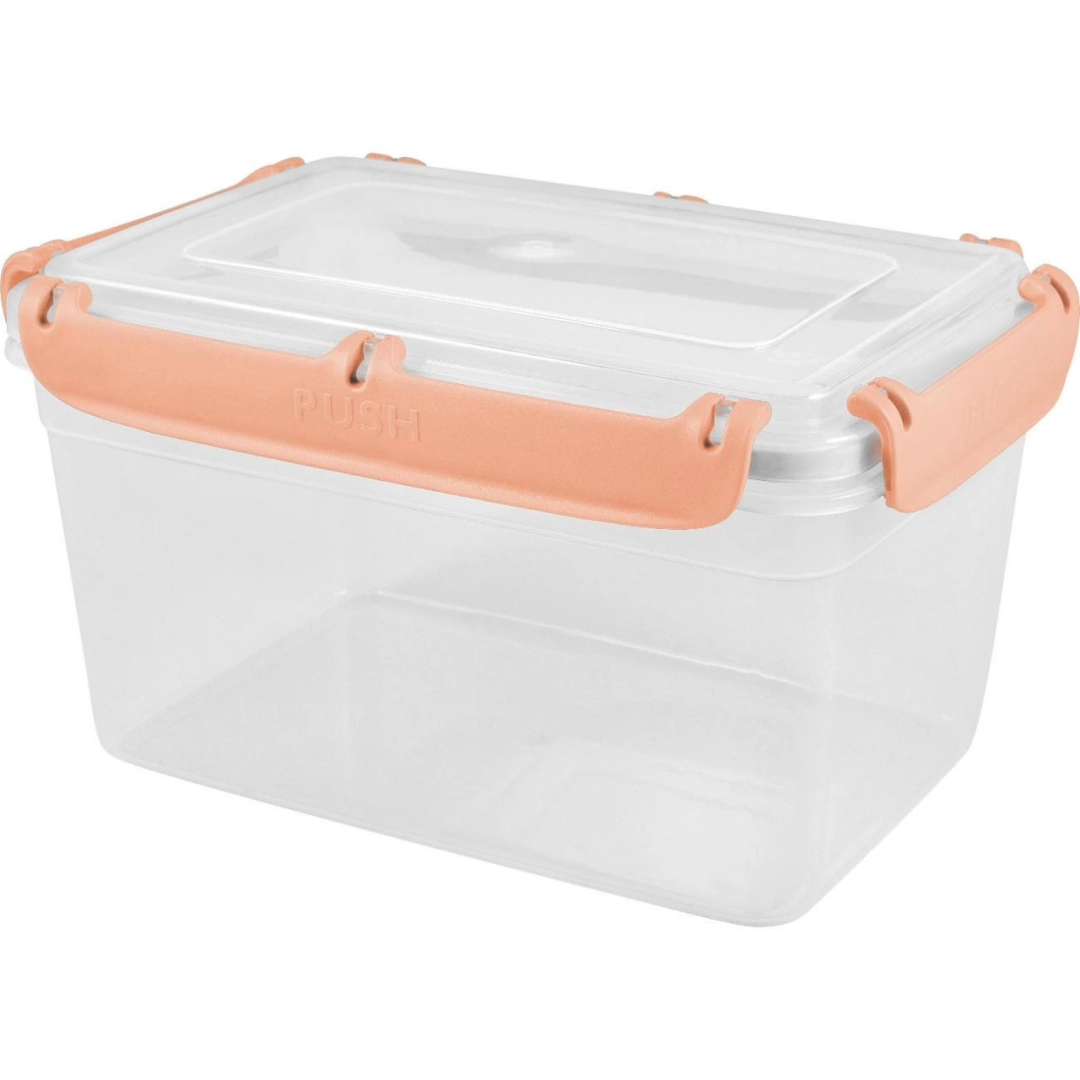 Plast Team BERGEN mahsulotlari uchun qopqoqli va silikon qo&lsquo;shimchali konteyner, germetik, 1,3l, 179x126x102 Shaftoli karameli