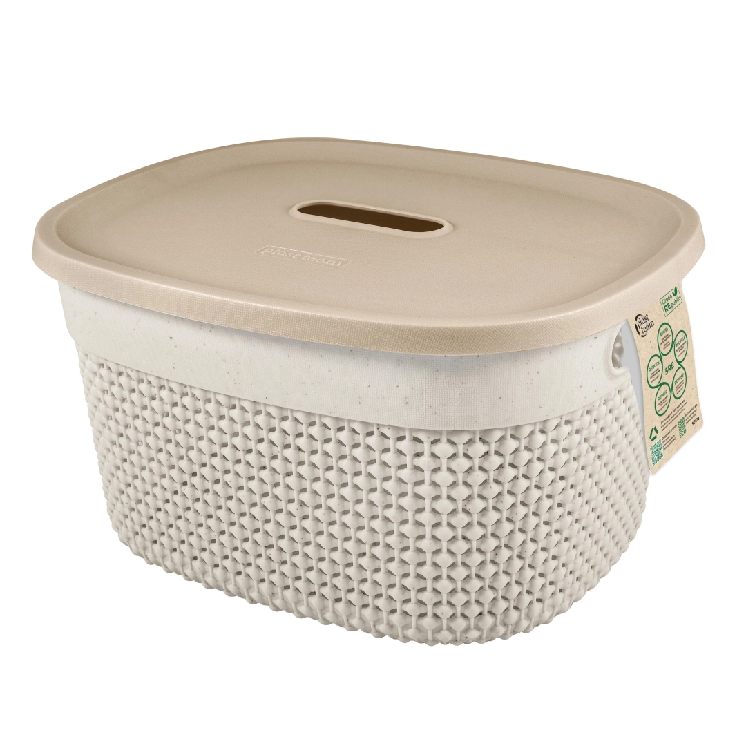 Корзина для хранения Plast Team Green Republic, с крышкой и ручками, 6л лен