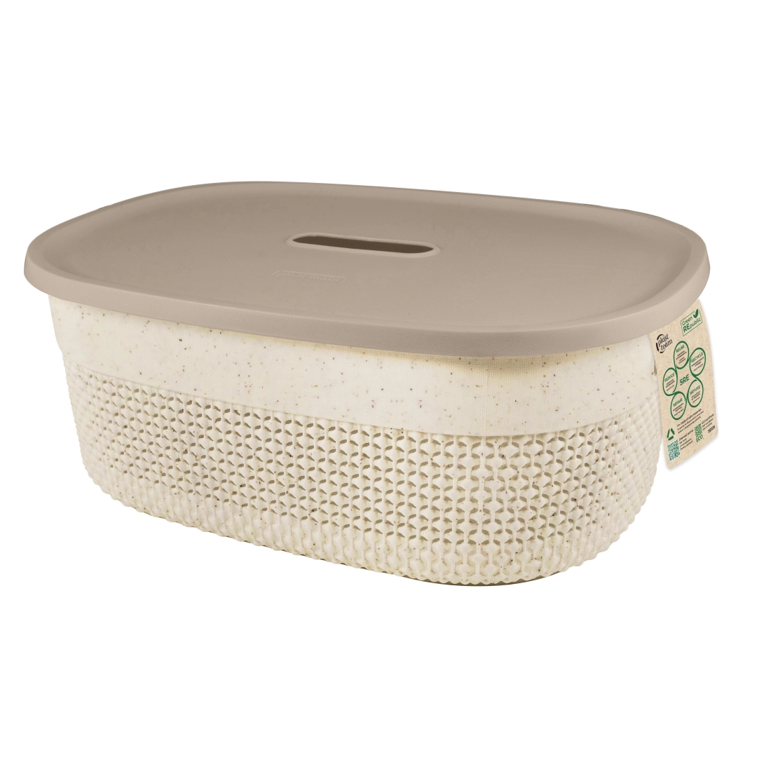 Корзина для хранения Plast Team Green Republic, с крышкой и ручками, 12л лен
