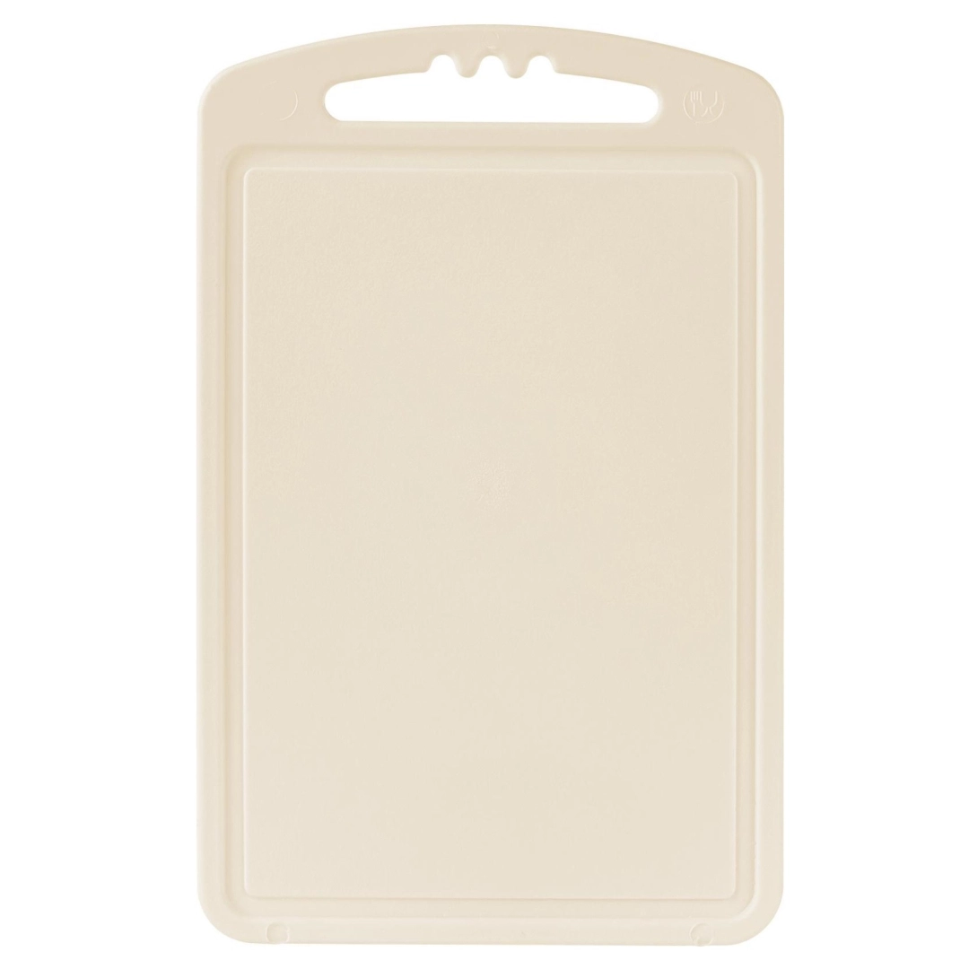 Доска разделочная Plast Team, с желобком для стока жидкости и ручкой, прямоугольная, 240х150х4 молочный туман
