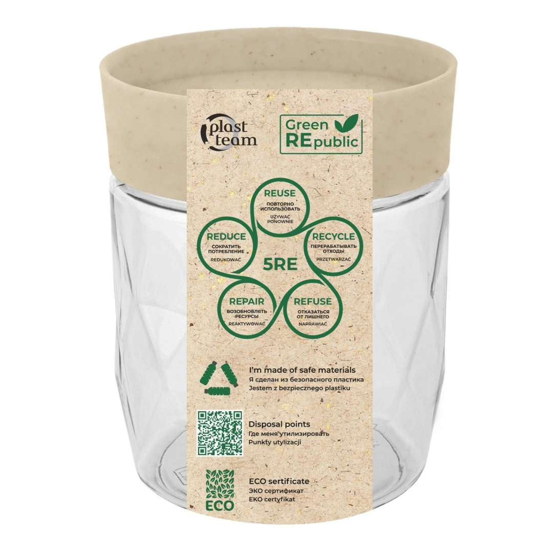 Sochiluvchan mahsulotlar uchun banka Plast Team Green Republic, 0,5l, 95x95x100
