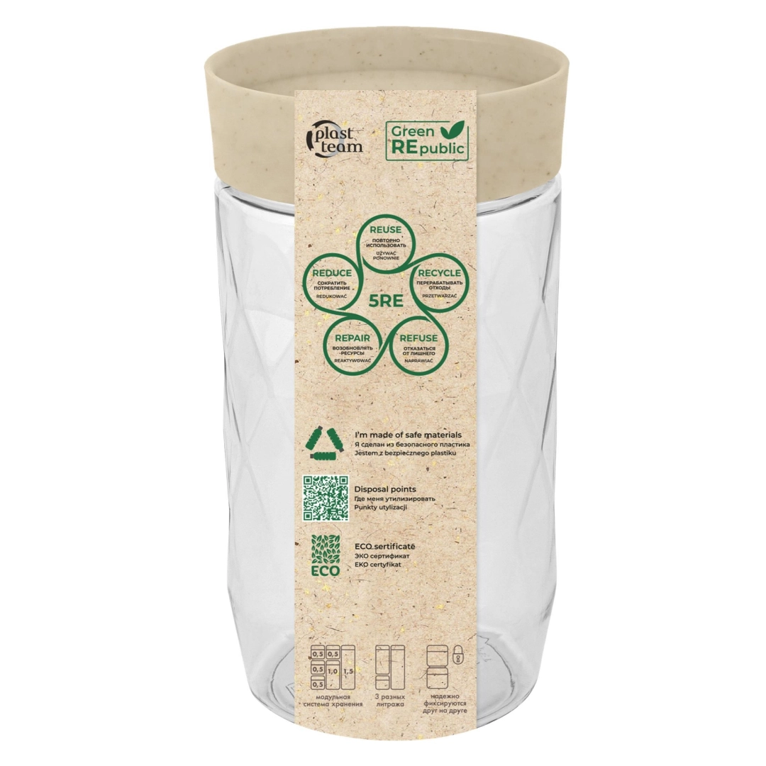 Sochiluvchan mahsulotlar uchun banka Plast Team Green Republic, 1l, 95x95x178