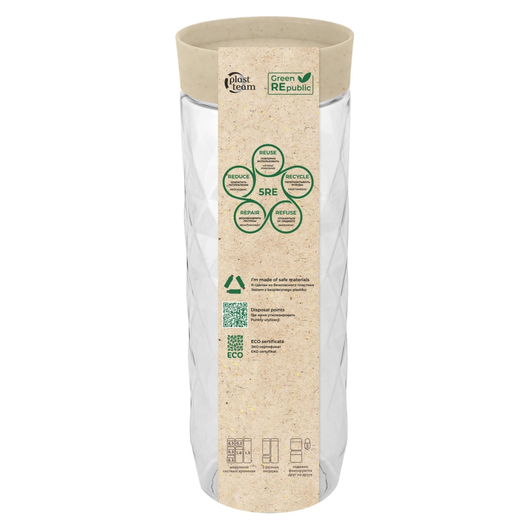 Sochiluvchan mahsulotlar uchun banka Plast Team Green Republic, 1,5l, 95x95x266