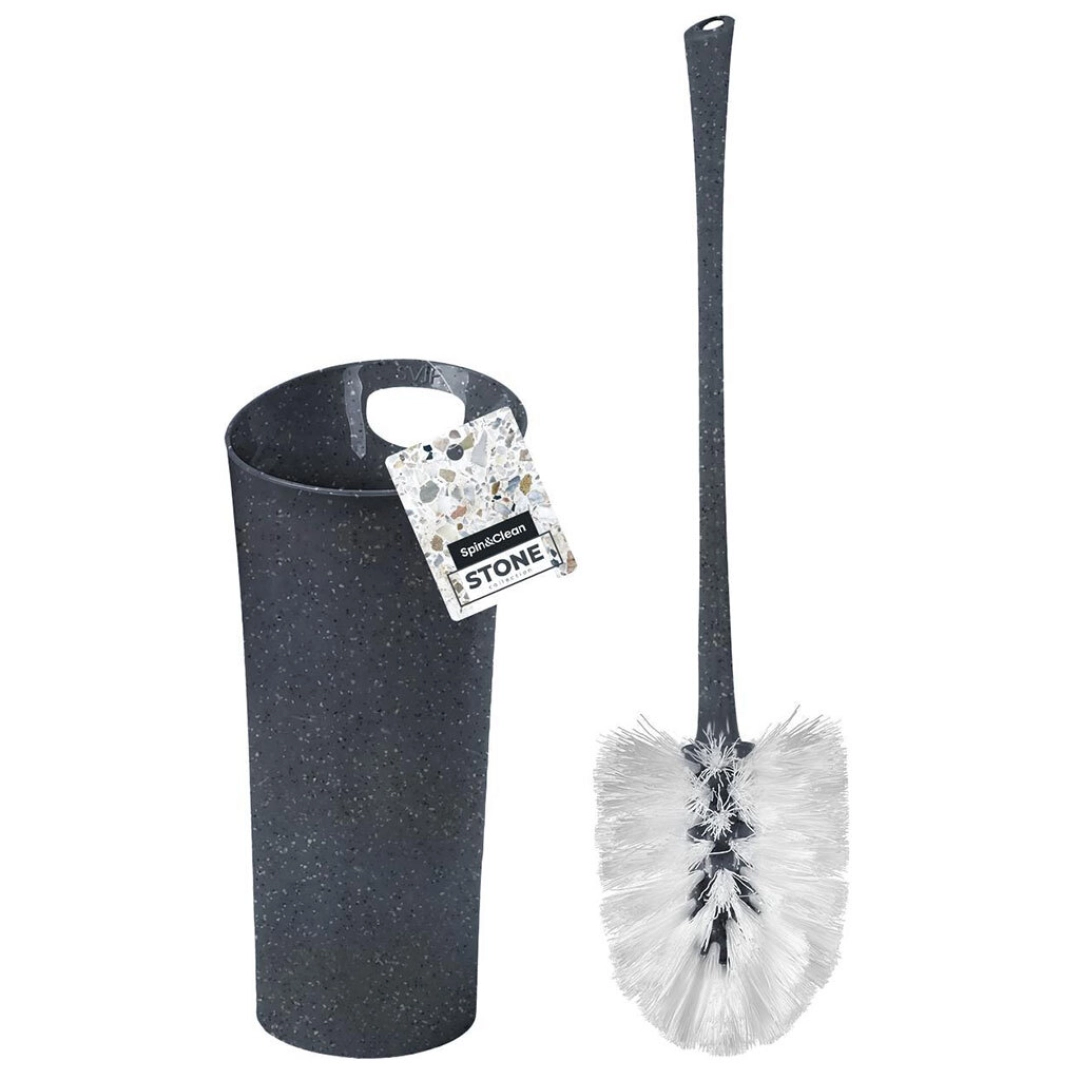 Набор для туалета Spin&Clean STONE ёршик с подставкой высокий темный камень