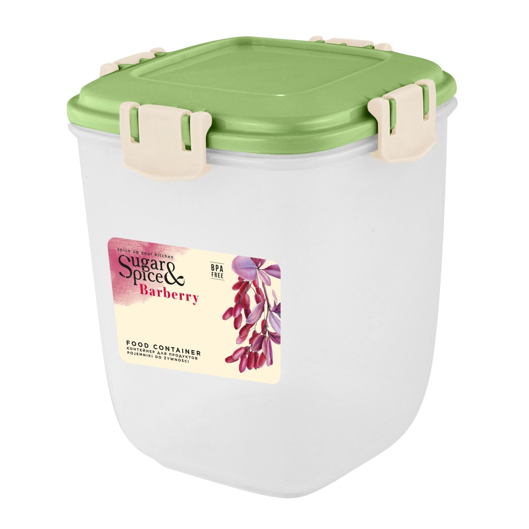 Контейнер для продуктов Sugar&Spice Вarberry, с защелками, герметичный, 0,9л, высокий, 120х120х134 фисташка