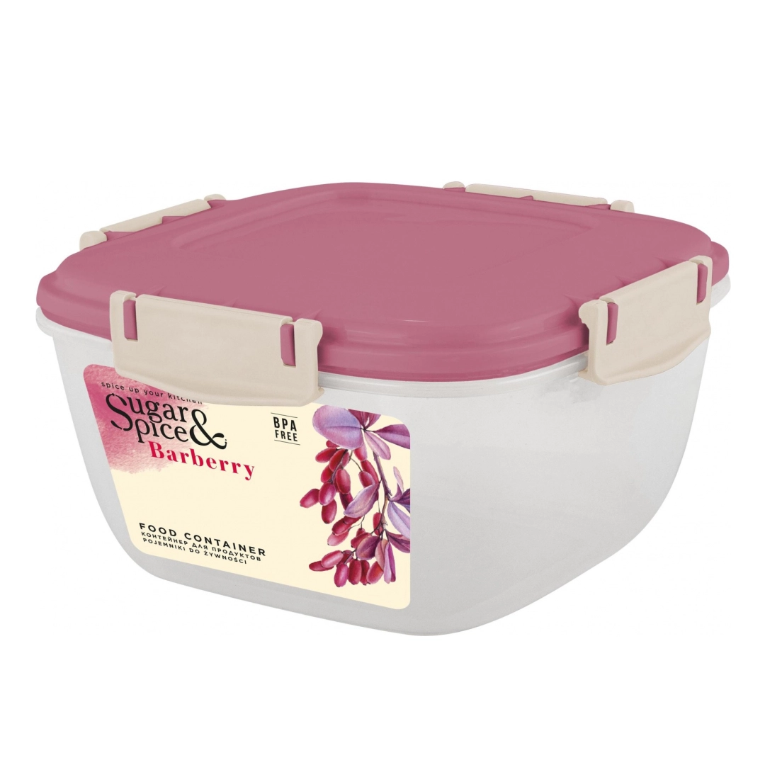 Контейнер для продуктов Sugar&Spice Вarberry, с защелками, герметичный, 1л, квадратный брусника