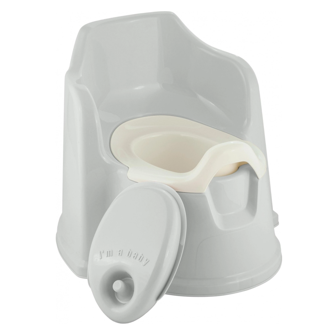 Горшок детский с высокой спинкой с крышкой Lalababy Protect Me, с защитой от брызг, с крышкой серое пёрышко