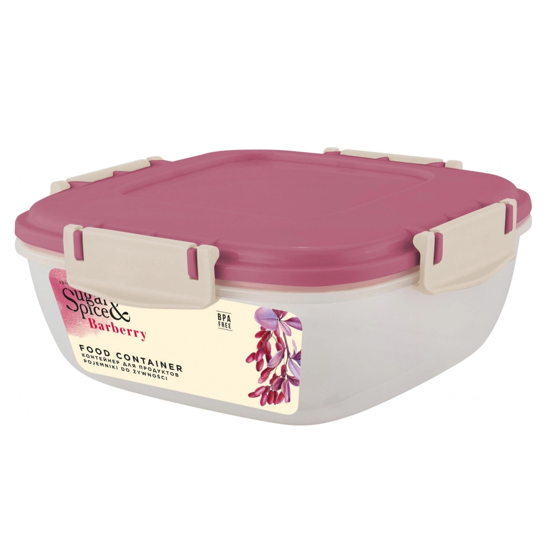 Контейнер для продуктов Sugar&Spice Вarberry, с защелками, герметичный, 0,7л, квадратный брусника