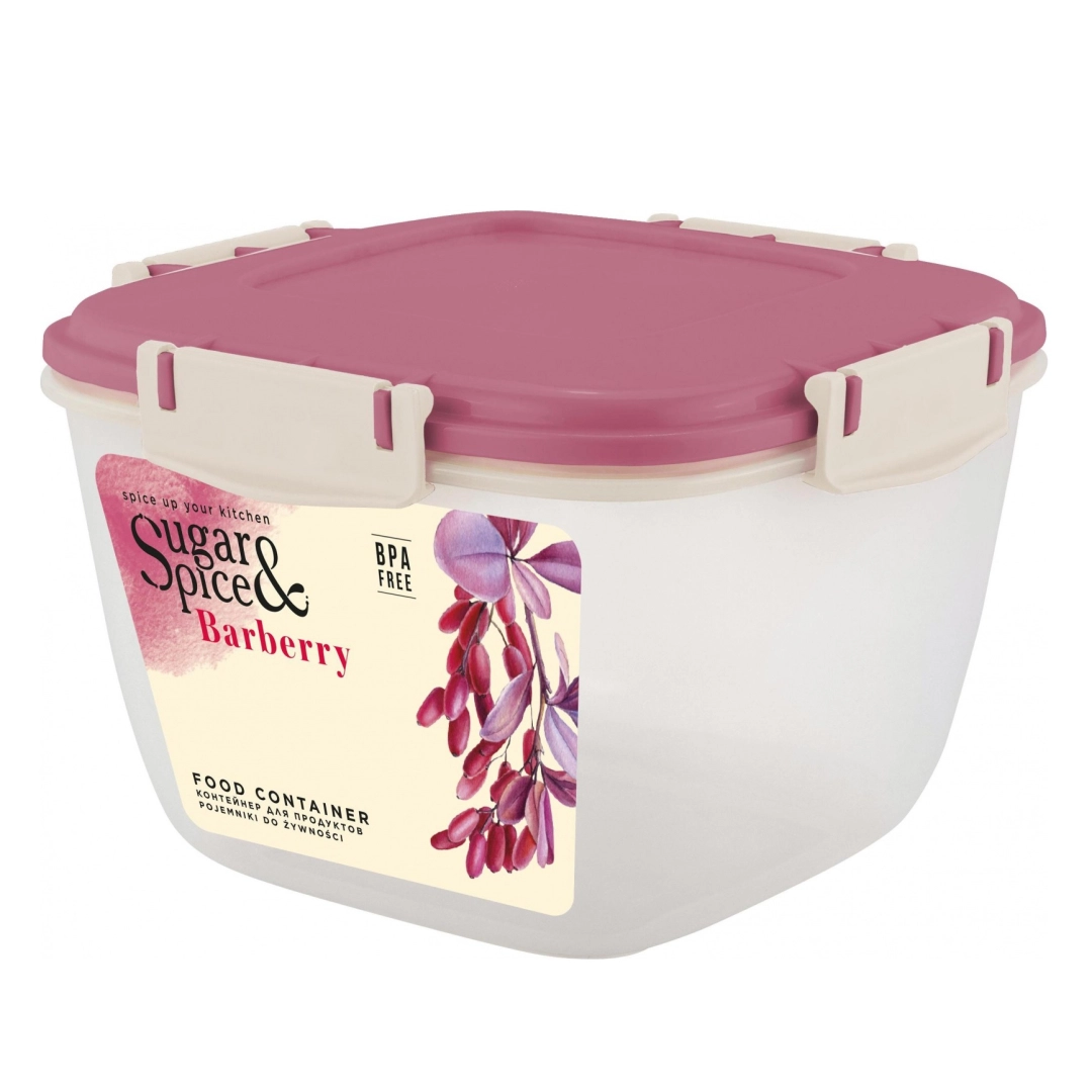Контейнер для продуктов Sugar&Spice Вarberry, с защелками, герметичный, 1,35л, квадратный брусника