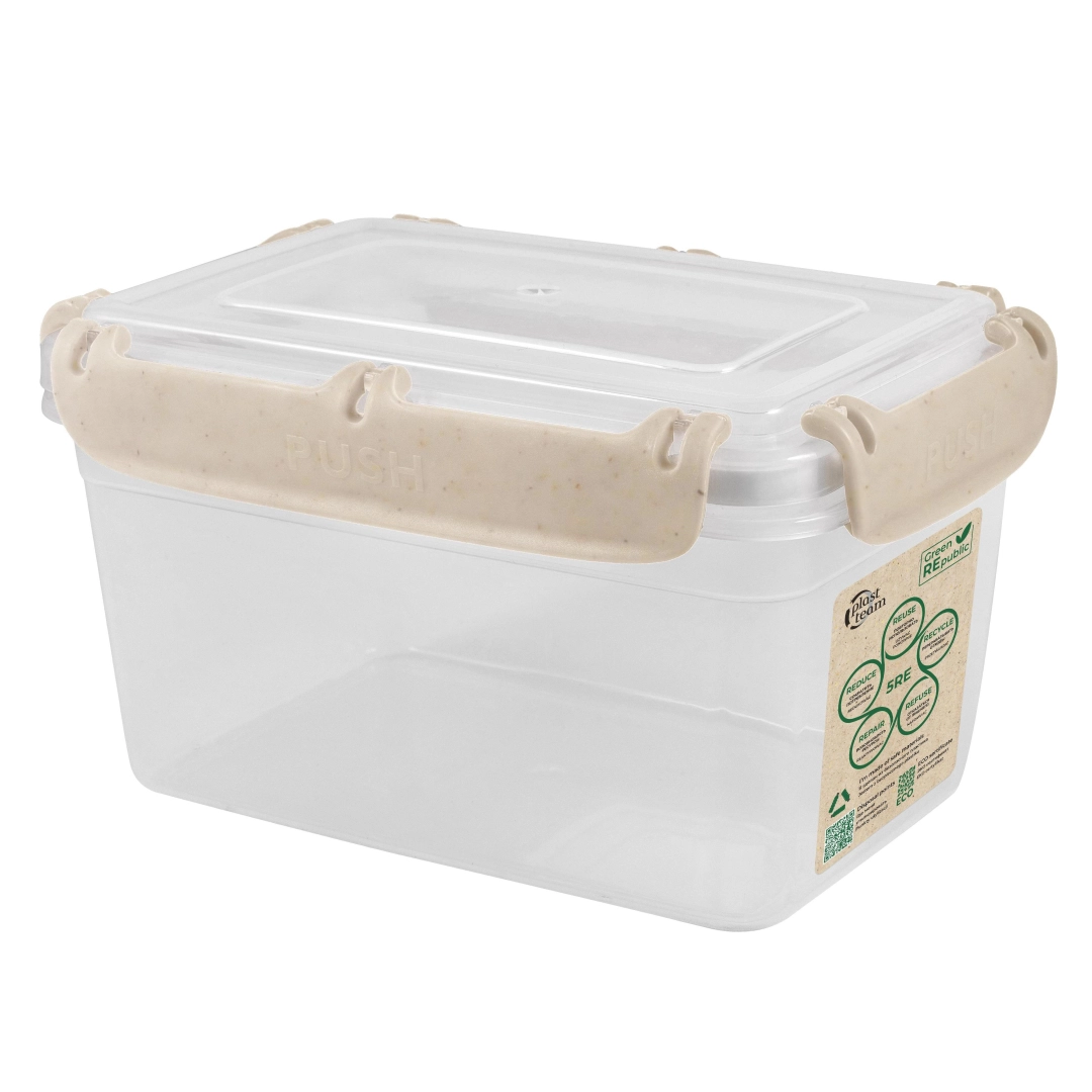 Контейнер для продуктов Plast Team Green Republic, с защелками и силиконовой вставкой, герметичный, 1,3л лен