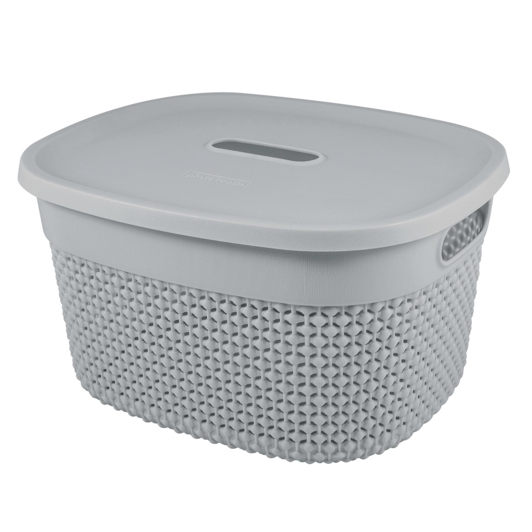 Корзина для хранения Plast Team OSLO, с крышкой и ручками, 6л серый шторм