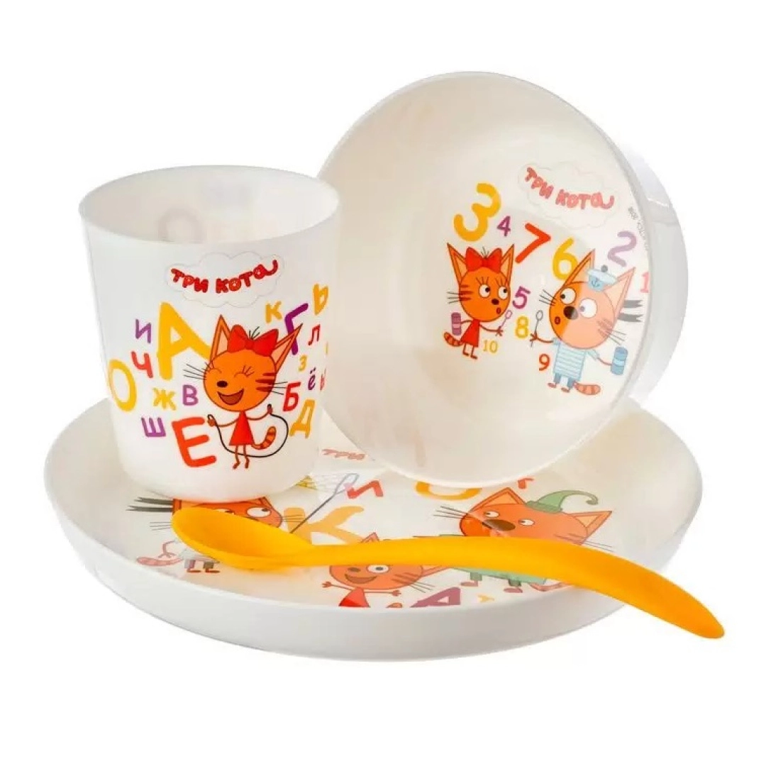 Набор детской посуды Lalababy Три Кота (тарелка, миска, стакан и ложка)