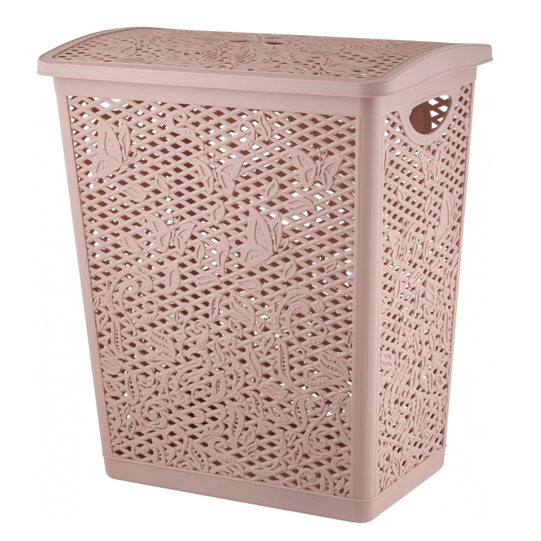 Корзина для белья Keeplex Fiori, с цветочным дизайном, пластиковая, 35л бежевый топаз