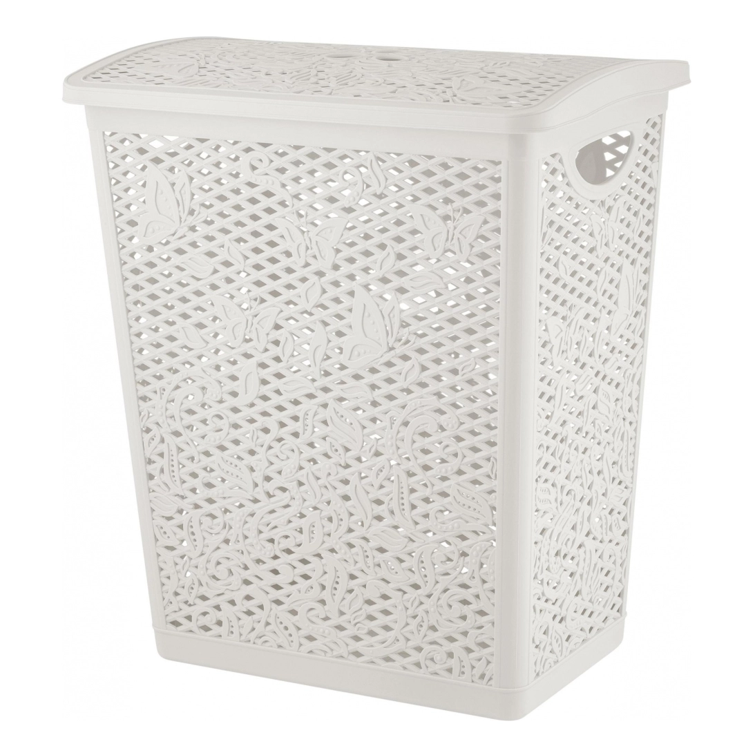 Корзина для белья Keeplex Fiori, с цветочным дизайном, пластиковая, 35л белое облако