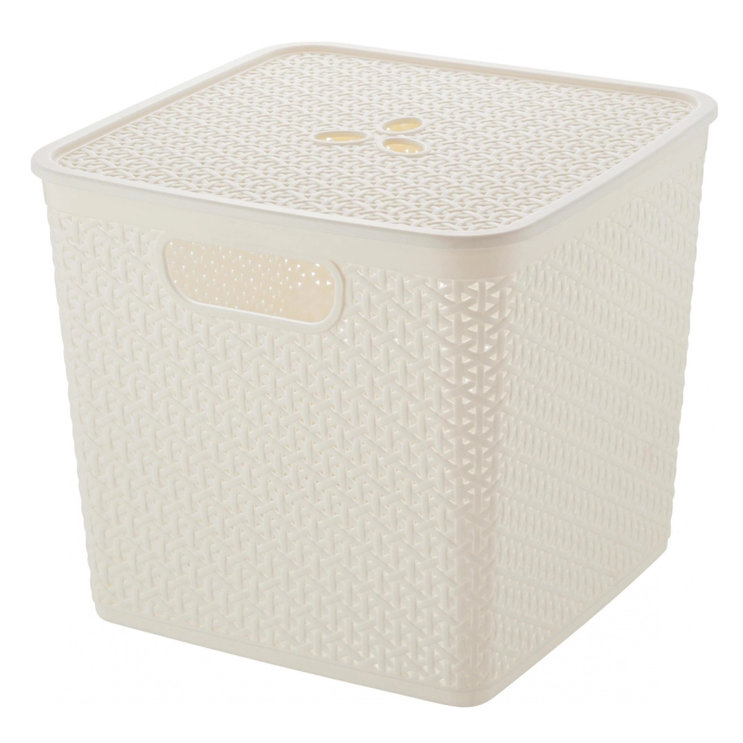 Корзина для белья Keeplex Rattan, со съемной крышкой, 21л, квадратная белое облако