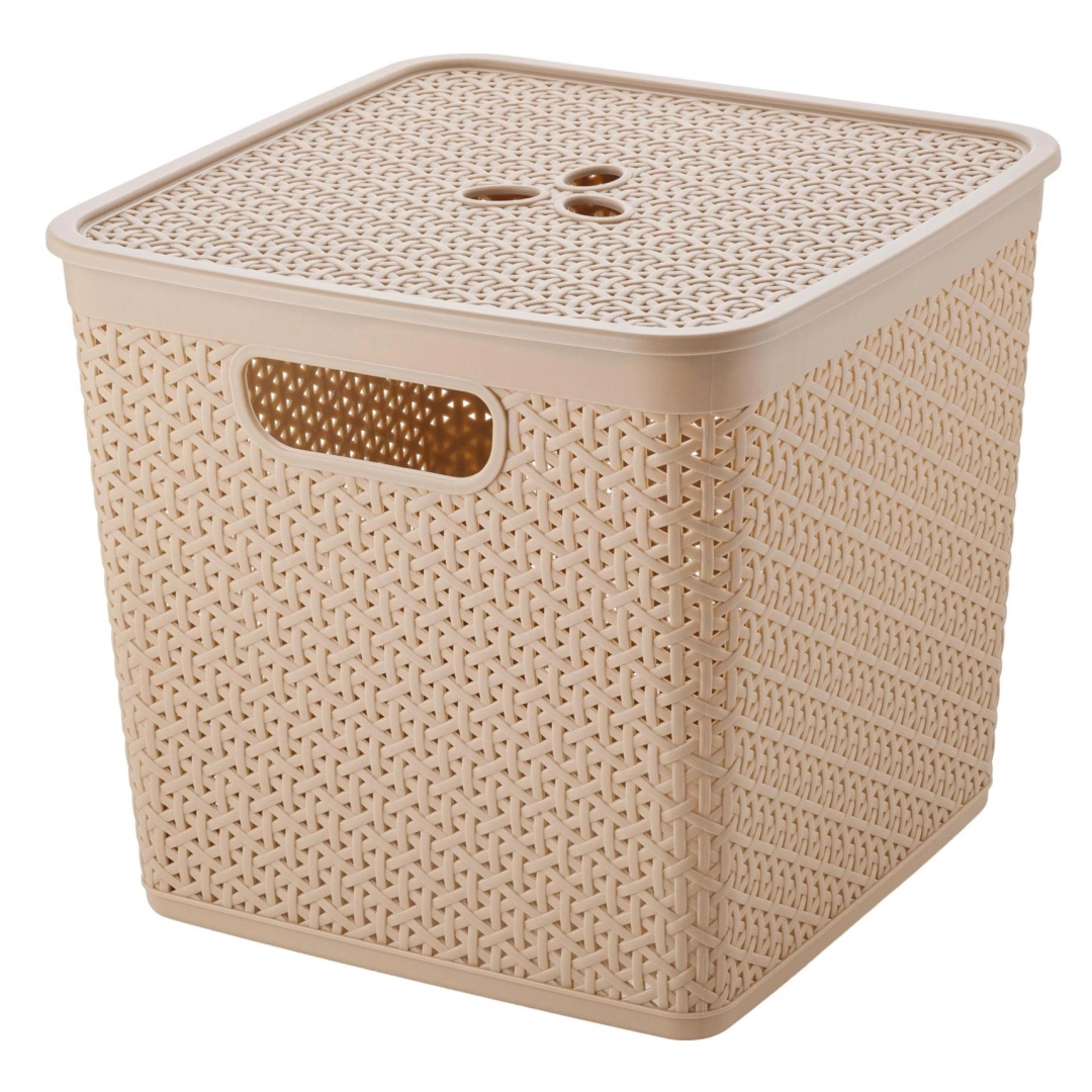 Корзина для белья Keeplex Rattan, со съемной крышкой, 21л, квадратная морской песок