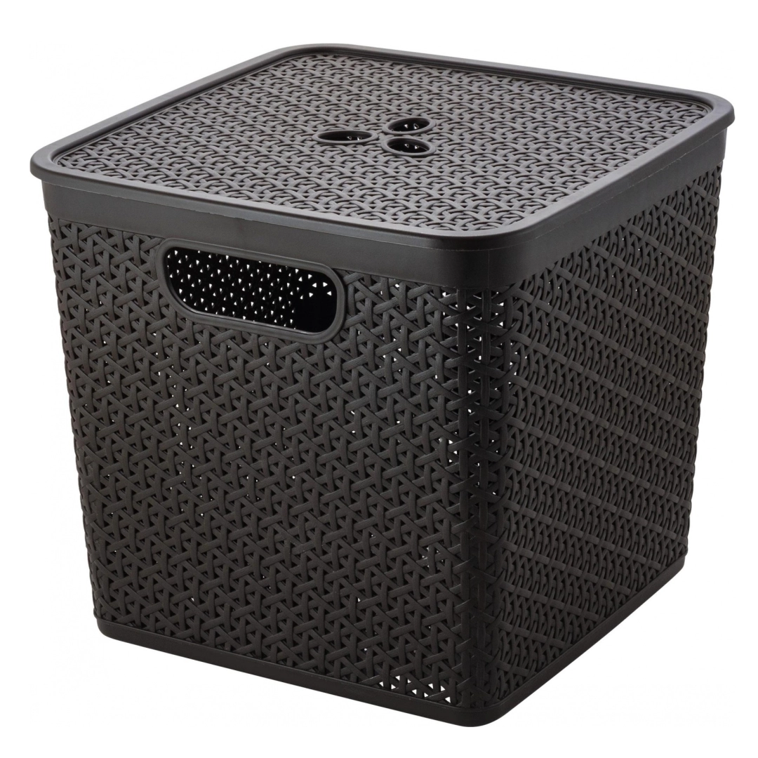 Корзина для белья Keeplex Rattan, со съемной крышкой, 21л, квадратная темный каштан