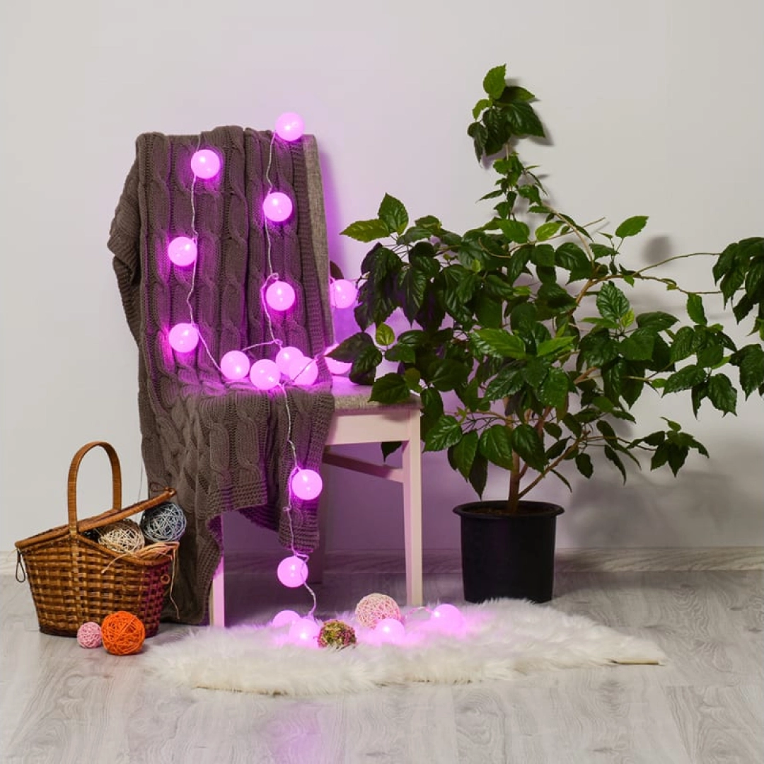 Гирлянда VEGAS Нить с хлопковыми шарами 10 розовых LED ламп