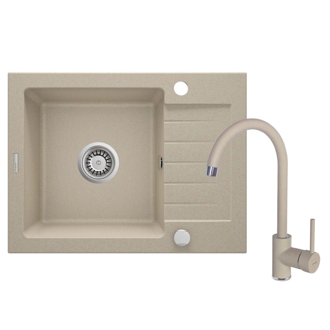 Кухонная мойка со смесителем Deante ZORBA Песок (с осушкой)