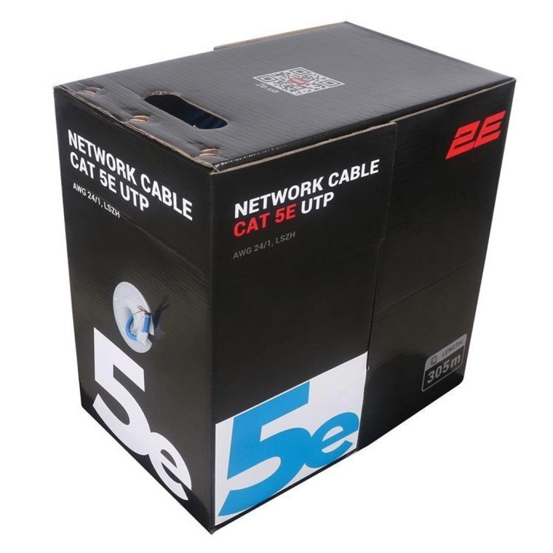 Кабель 2E CAT 5e, U-UTP, 305м, AWG 24/1, LSZH, синий