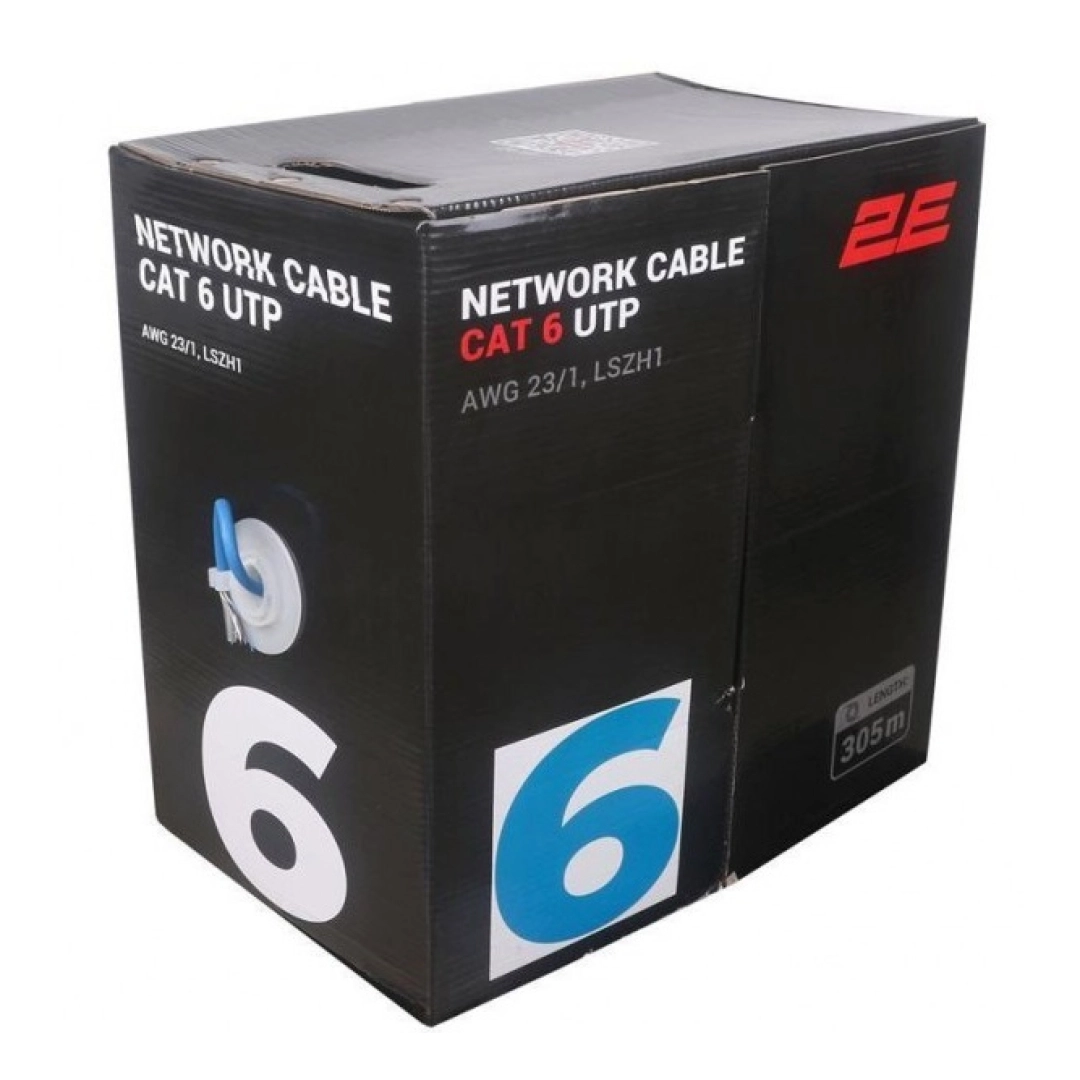 Кабель 2E CAT 6, U-UTP, 305м, AWG 23/1, LSZH-1, синий
