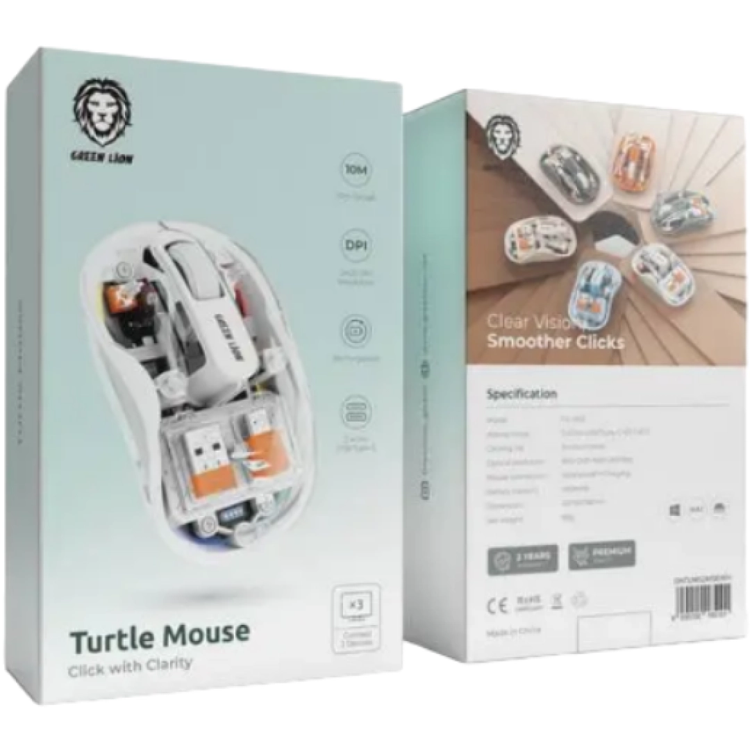 Green Lion Turtle oq simsiz sichqonchasi