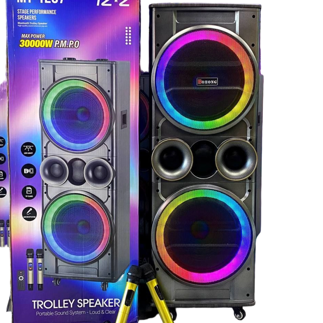 Subwoofer BQHONG MT1287 qora portativ kolonkasi + mikrofon