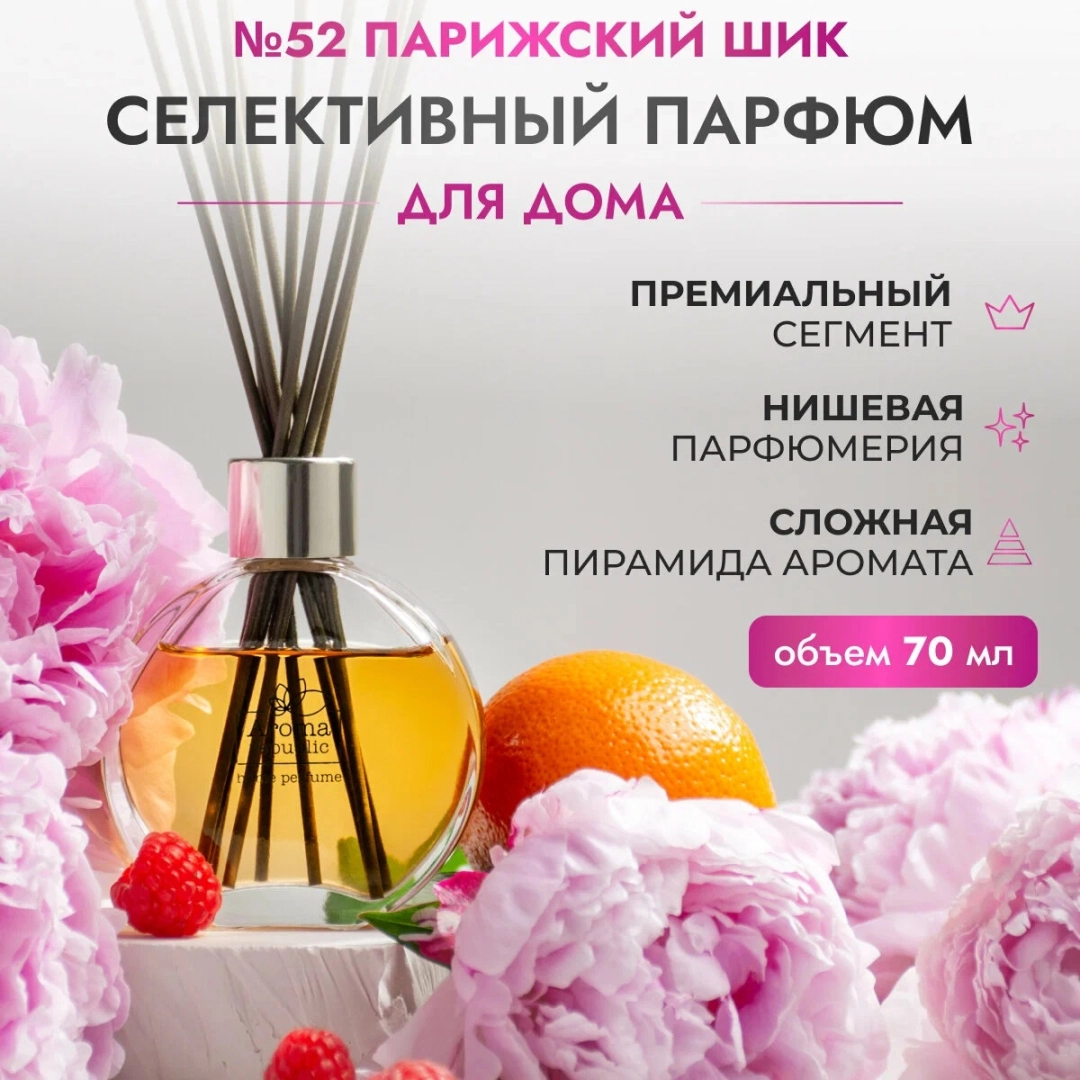 Ароматический диффузор в стеклянном флаконе Aroma Republic "№52 Parisian chic" 70 мл