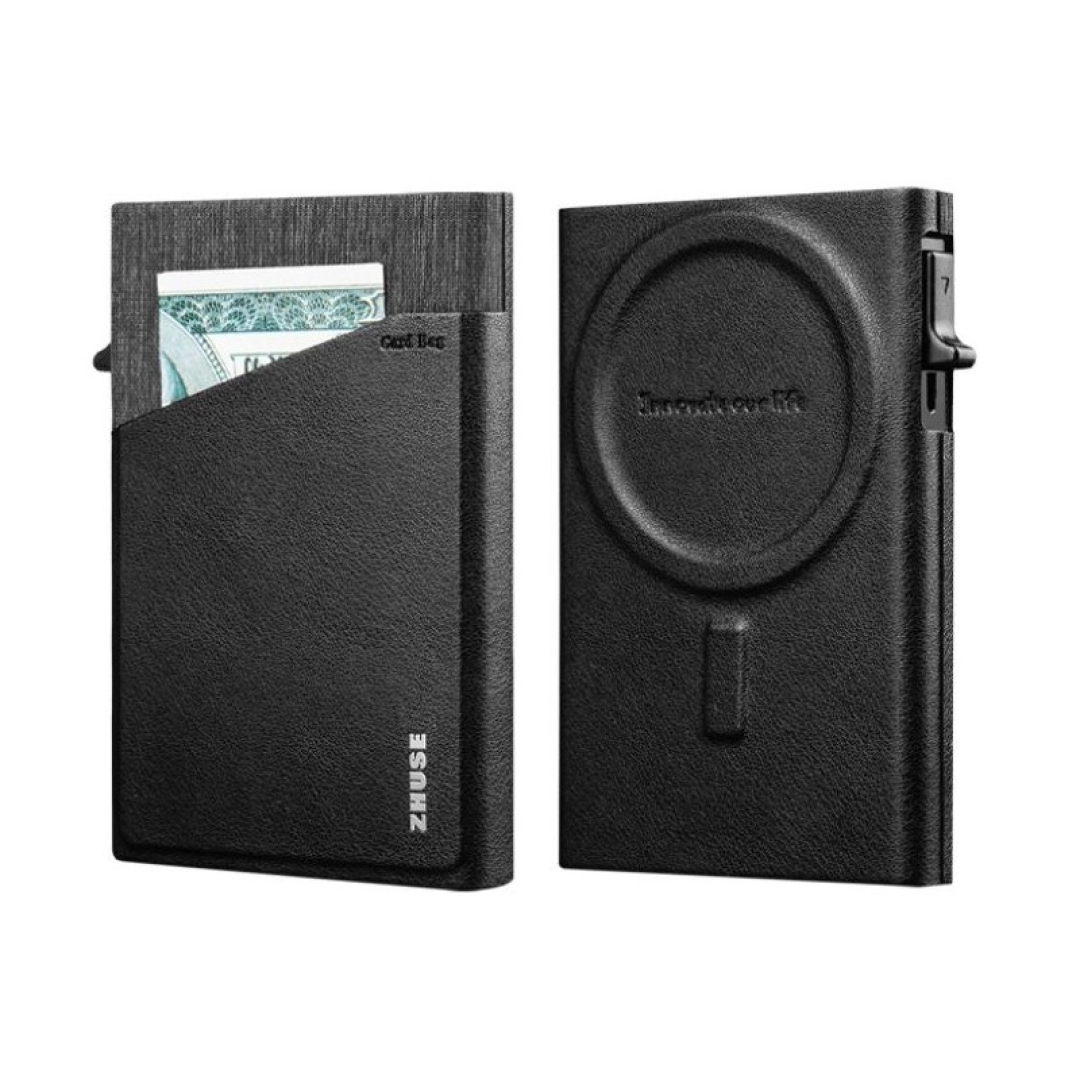 Zhuse Wallet MagSafe qora charm hamyoni