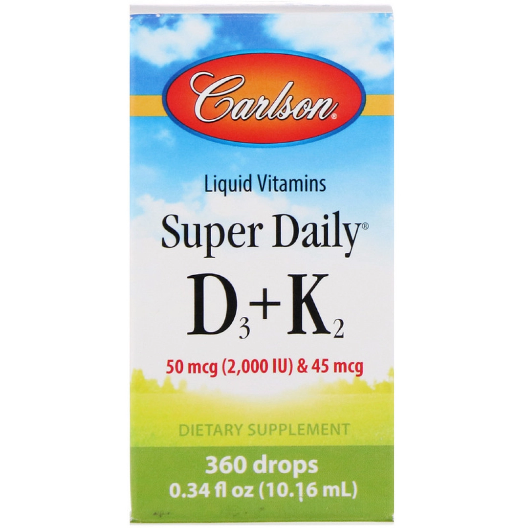 Carlson Labs,  Super Daily D3+K2, 50 mcg, 0,34 suyuq unsiya (10,16 ml)