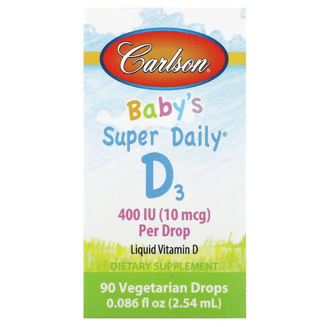 Carlson, Super Daily, bolalar uchun vitamin D3, 10 mkg (400 ME), 2,54 ml (0,086 suyuq unsiya)