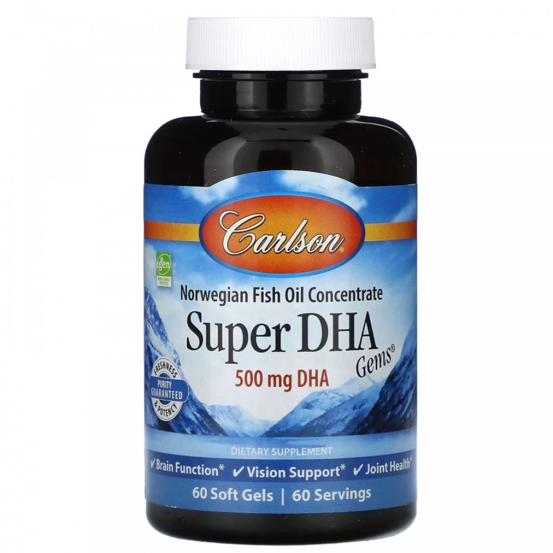 Carlson, Super DHA Gems, 500 mg DHA, 60 ta yumshoq kapsula - rasm №1 Carlson, Super DHA Gems, 500 mg DHA, 60 ta yumshoq kapsula