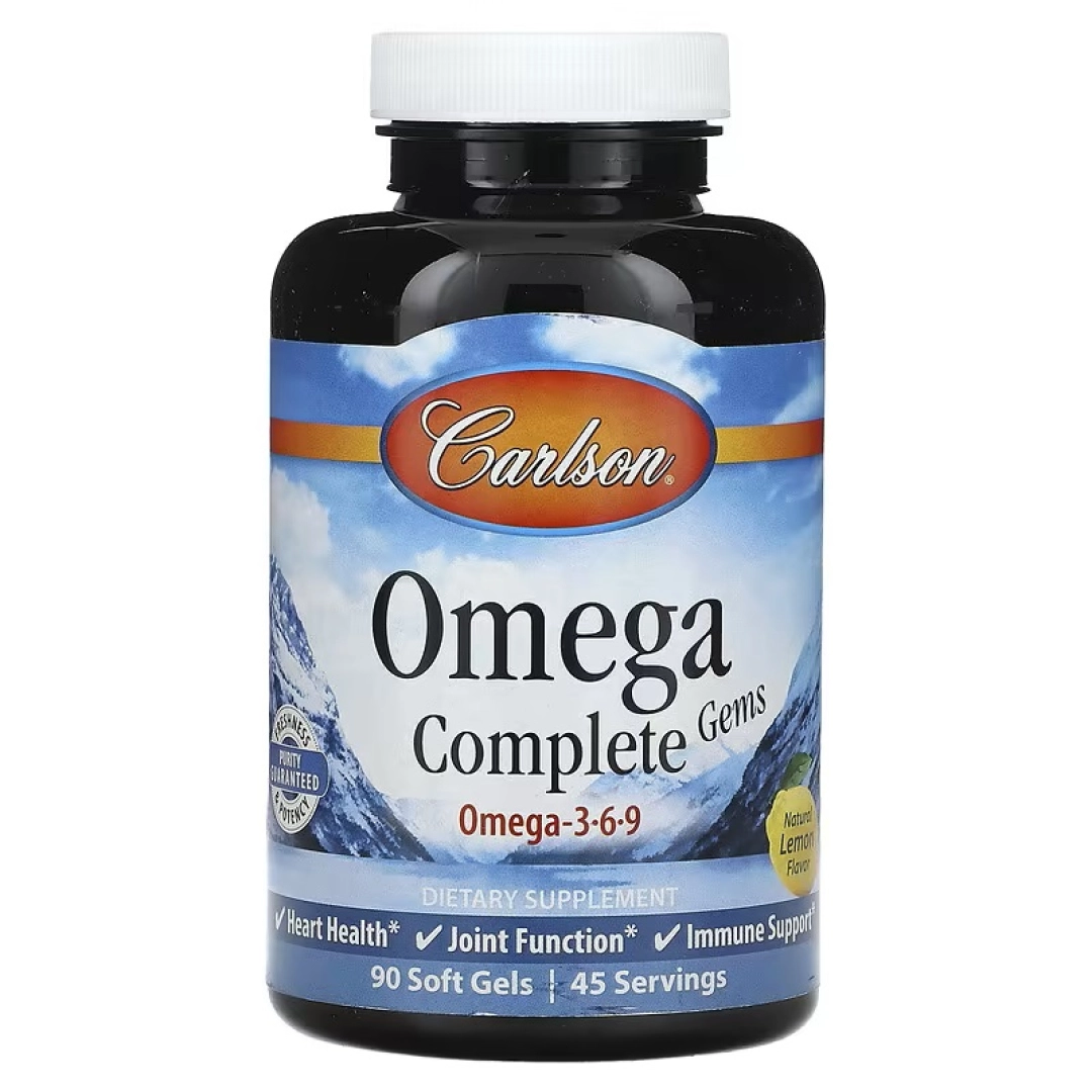 Carlson, Omega Complete Gems, Omega 3-6-9, tabiiy limon, 90 yumshoq kapsulalar