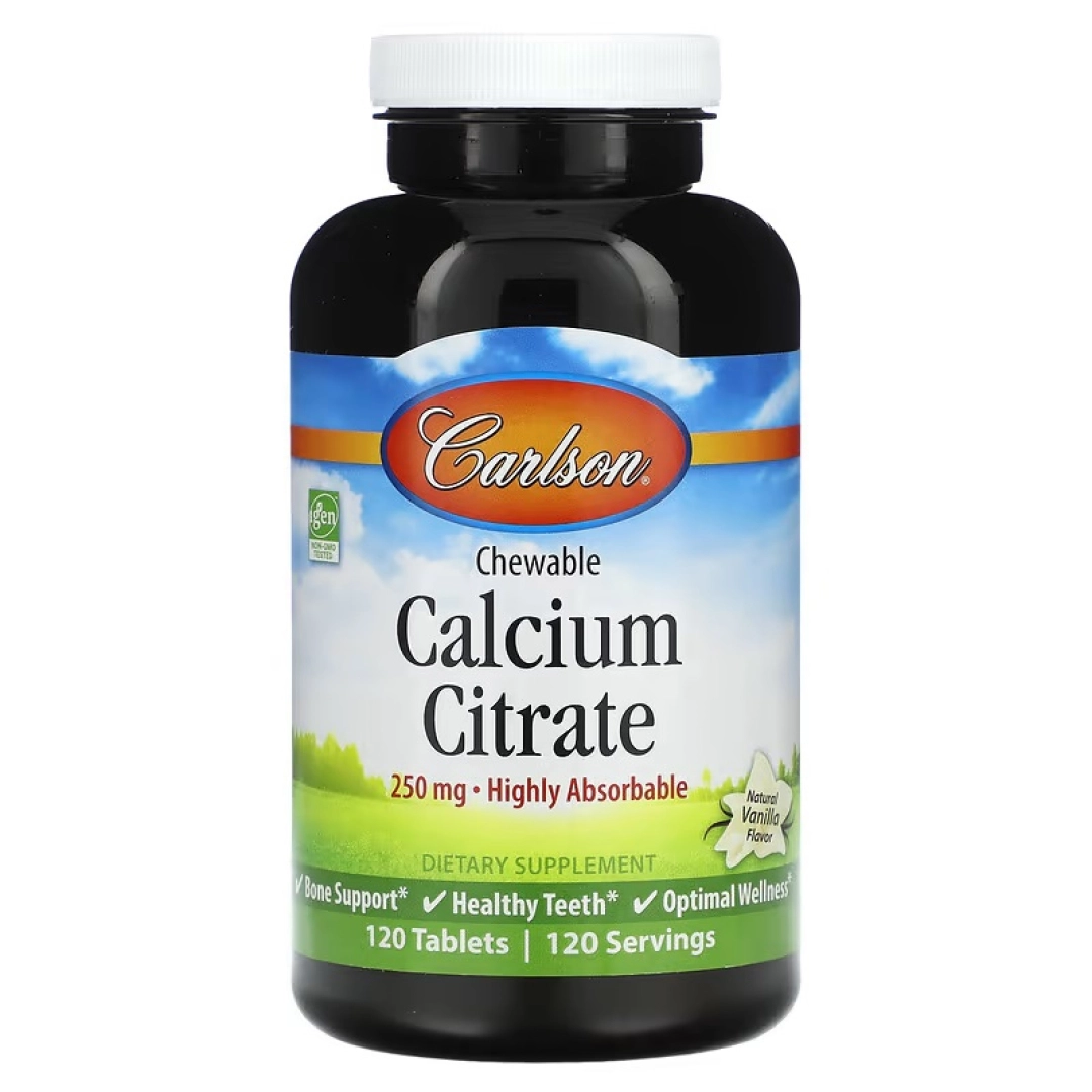 Carlson, Chewable Calcium, Vanilla, 250 mg, 120 Tabletka