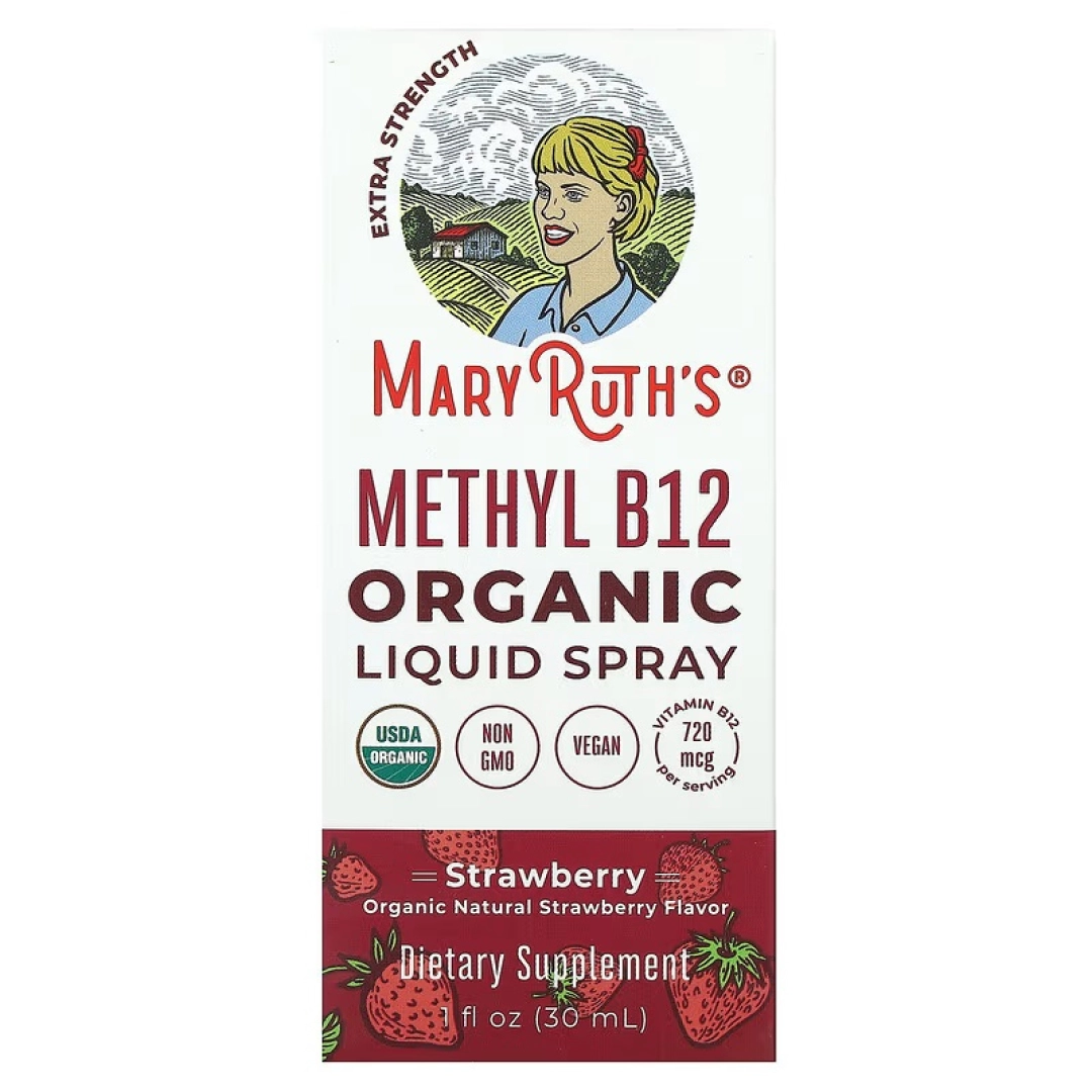 MaryRuth's, Organik Metil B12 Spreyi, Kuchaytirilgan Ta'sir, Qulupnay, 30 ml (47120)