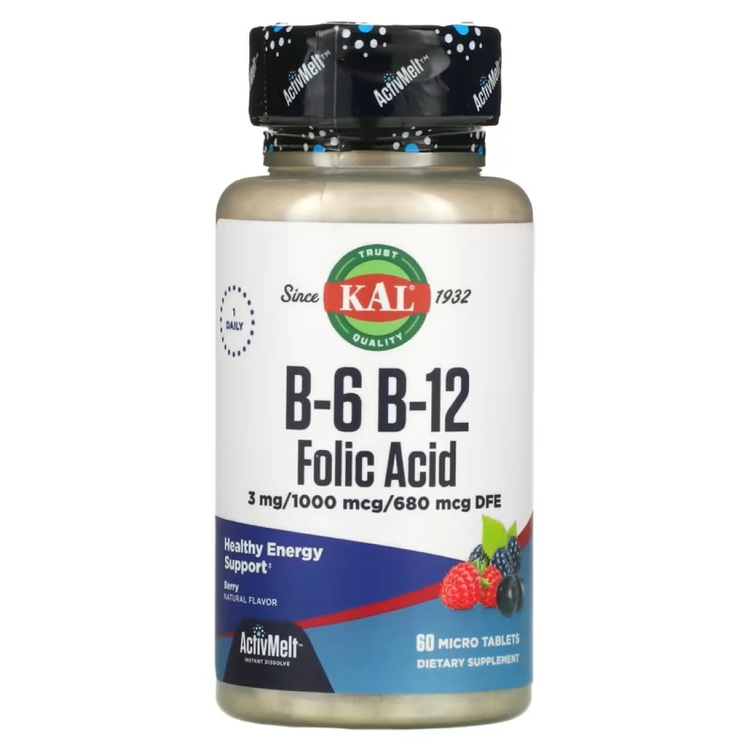 KAL, B-6, B-12, foliy kislotasi, yakkalik, 60 mikrotabletka (65185)